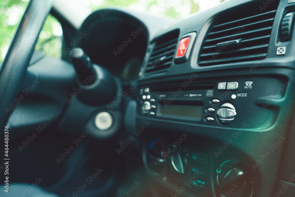 Close up Instrument automobile panel with radio.