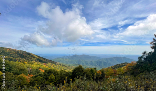 A beautiful fall day is seen from an overlook along the Blue Ridge Parkway in North Carolina.