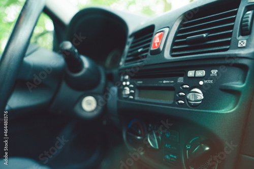 Close up Instrument automobile panel with radio.