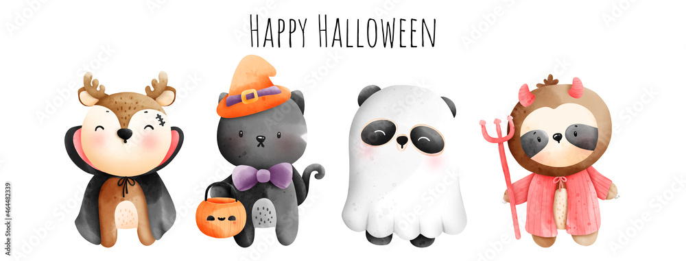 Obraz premium Digital painting watercolor Halloween Animal, Festive animal woodland.