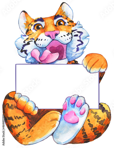Tiger 2022 new year watercolor card christmas white background illustration character face cartoon