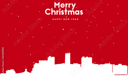 Christmas and new year red greeting card with white cityscape of Barquisimeto photo