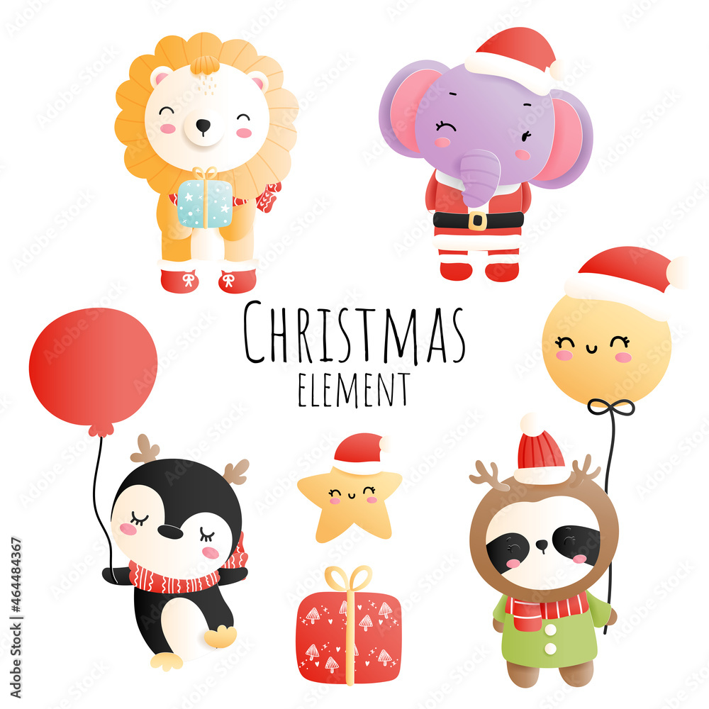 Christmas woodland, christmas animal. Vector illustration
