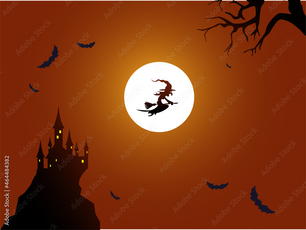 halloween background, bat in the sky, castle in the night halloween background, bat in the sky, castle in the night