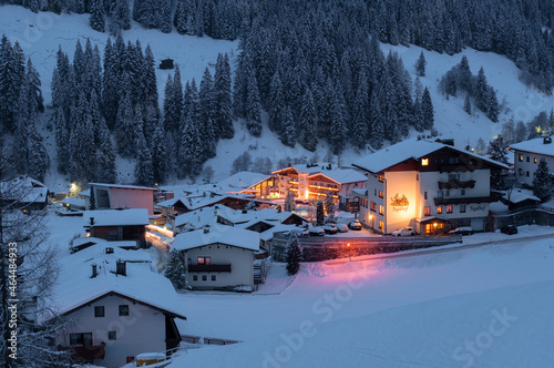 VORDERLANERSBACH, AUSTRIA - JANUARY 17 2013: An evening in the Austrian village of Vorderlanersbach near Mayrhofen