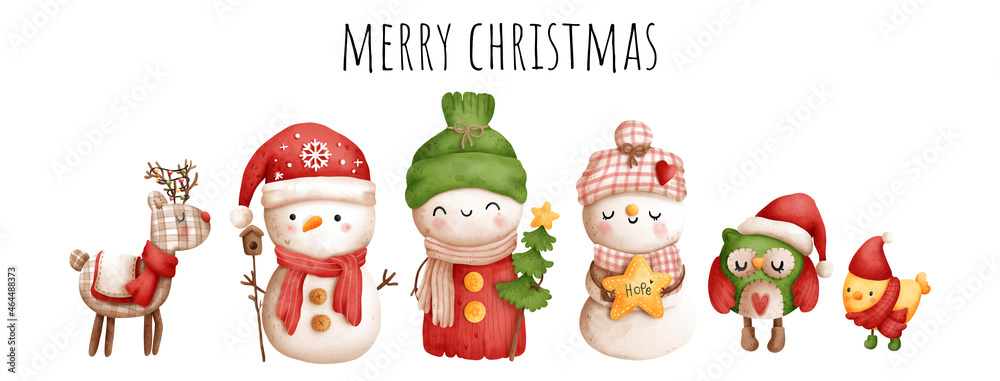 Fototapeta premium Vintage snowman. Merry Christmas, Vector illustration
