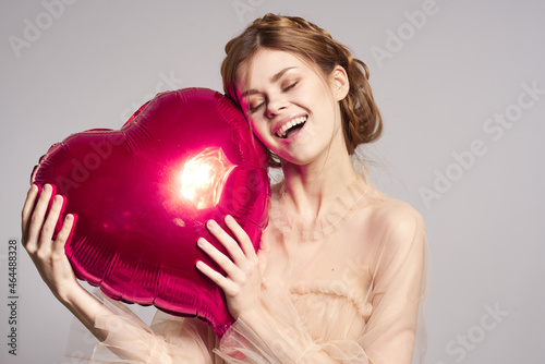 pretty woman heart balloon posing romance holiday