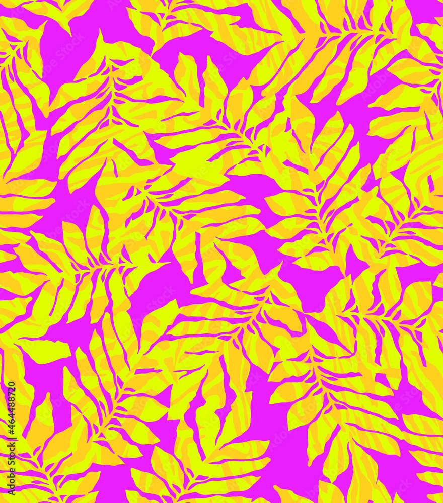Abstract Hand Drawing Tropical Exotic Leaves with Zebra Stripes Texture Seamless Vector Pattern Isolated Background