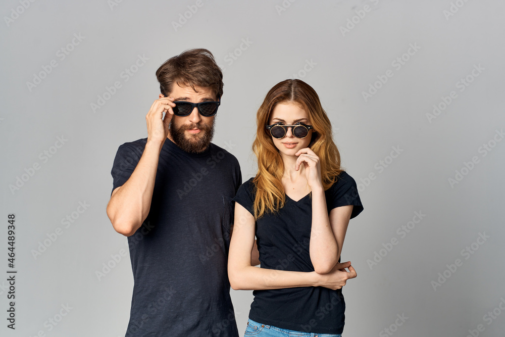 married couple friendship communication romance wearing sunglasses studio lifestyle