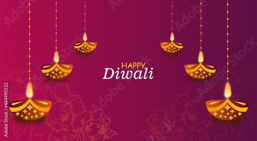 Happy Diwali Hindu festival modern design oil lamps on colorful waves and beautiful flowers of lights. Holiday background for branding, card, banner, cover,
 flyer or post