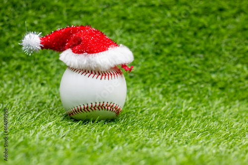 Baseball  Christmas Decoration is. on green grass for Christmas Holiday 