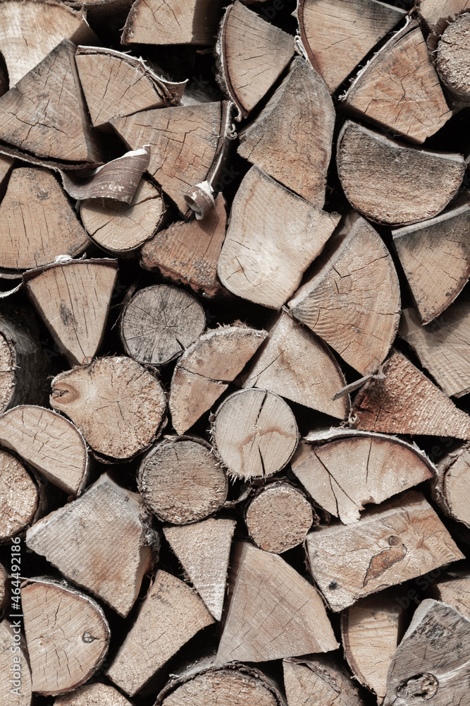 Chopped firewood, preparing firewood for the heating season.