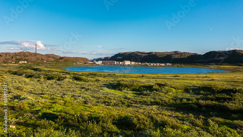 View of village Teriberka in the Barents seacoast. Kola peninsula, Murmansk Oblast, Russia