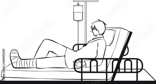 patient was broken leg on a hospital bed cartoon vector