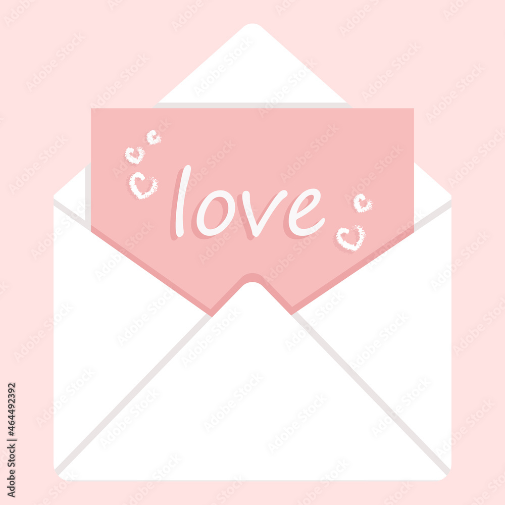 A letter with the inscription I love. Pink card with hearts. White envelope. Confessions of love, sympathy, feelings. Love relationship. Virtual postcard. Wedding concept. Valentine's Day. A letter with the inscription I love. Pink card with hearts. White envelope. Confessions of love, sympathy, feelings. Love relationship. Virtual postcard. Wedding concept. Valentine's Day.