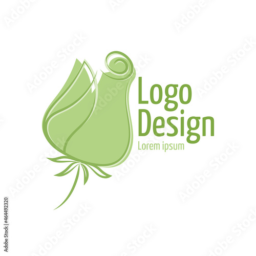 Vector green logo. Concept design of Plant, nature, ecology, garden, bio, growth, health and beauty care. Hand drawn icon of rose. 