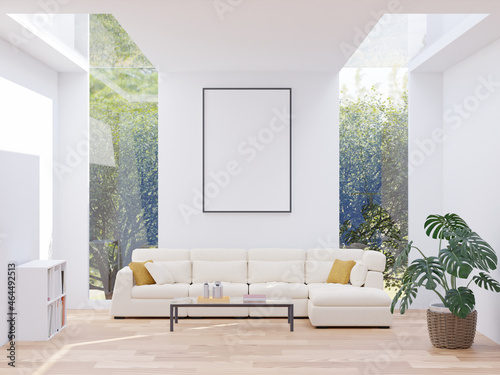 3D Mockup photo frame in Modern interior of living room