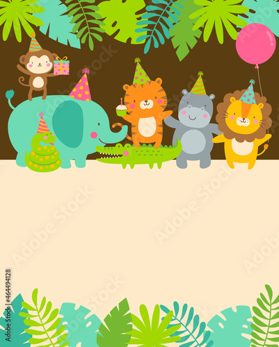 Cute safari cartoon animals with copy space for kids party invitation card template. © NTRdesign