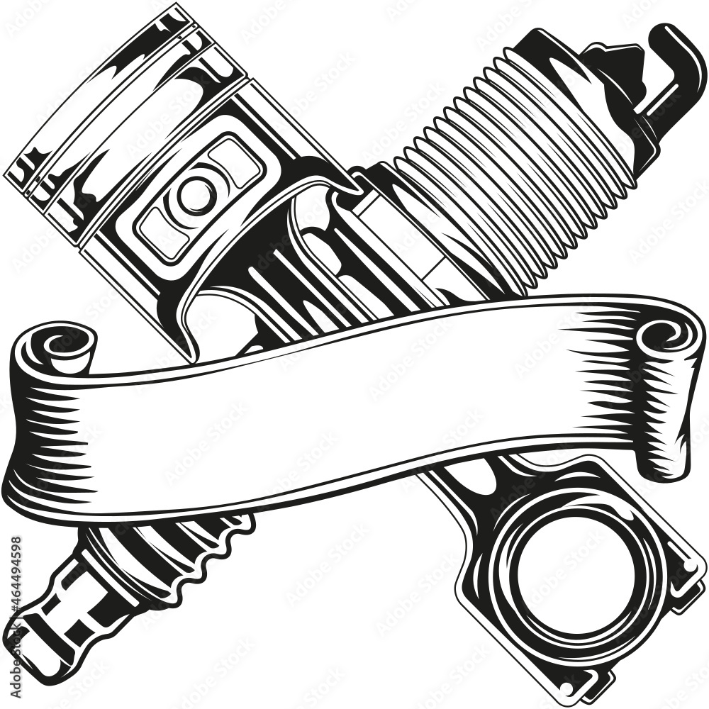 Vecteur Stock Mechanic logo with spark plug and piston | Adobe Stock
