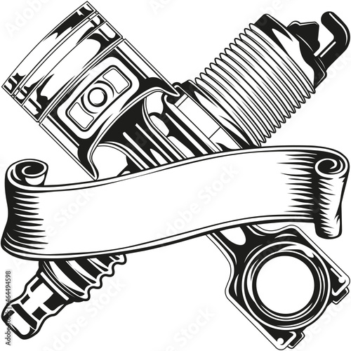 Mechanic logo with spark plug and piston