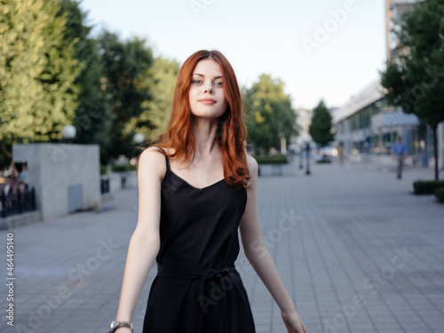 attractive woman outdoors walk rest trips posing