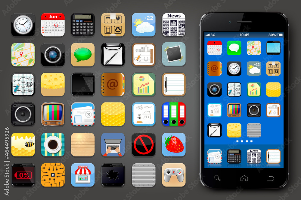 Smartphone with apps set Smartphone with apps set