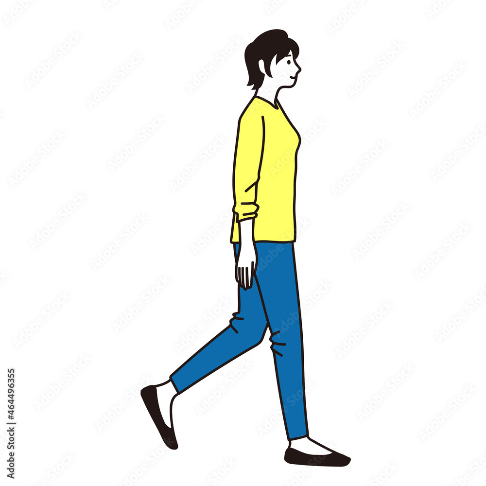 Fototapeta premium 若い女性が歩いているベクターイラスト