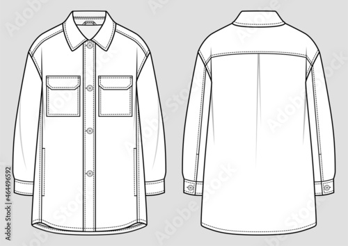 Shirt dress jacket. Fashion sketch. Flat technical drawing. Vector illustration.