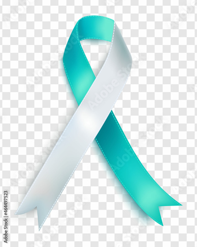 Vector of the cervical cancer awareness tape. Realistic white and turquoise ribbon on a transparent background