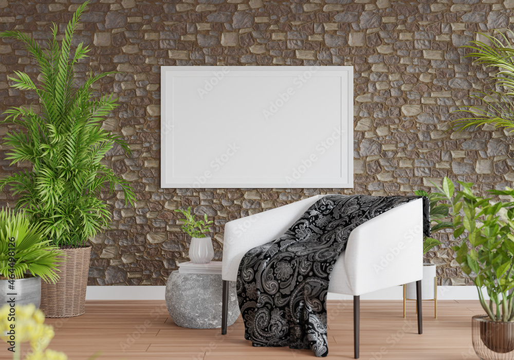 Obraz premium 3D Mockup photo frame in Modern interior of living room