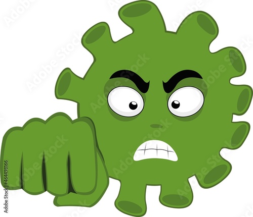 Vector illustration of cartoon bacteria, virus or microbe emoticon giving a fist bump