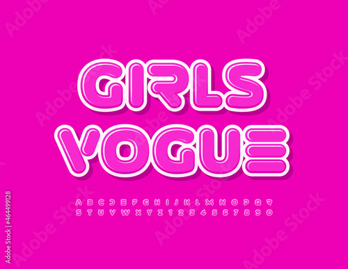 Vector glamour emblem Girls Vogue. Bright abstract Font. Pink modern Alphabet Letters and Numbers set
