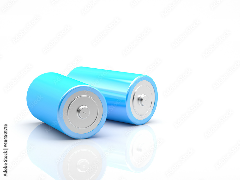 Two cells or blue batteries on a white background - 3D illustration Two cells or blue batteries on a white background - 3D illustration