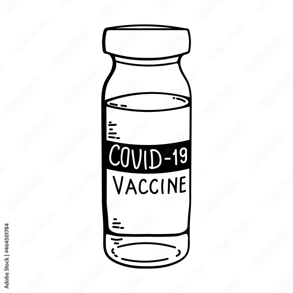 Covid-19 coronavirus vaccine. vaccine vial doodle icon. Treatment for coronavirus covid-19. Isolated vector illustration Covid-19 coronavirus vaccine. vaccine vial doodle icon. Treatment for coronavirus covid-19. Isolated vector illustration