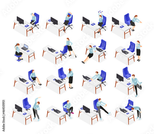 Office Stretches Isometric Icons