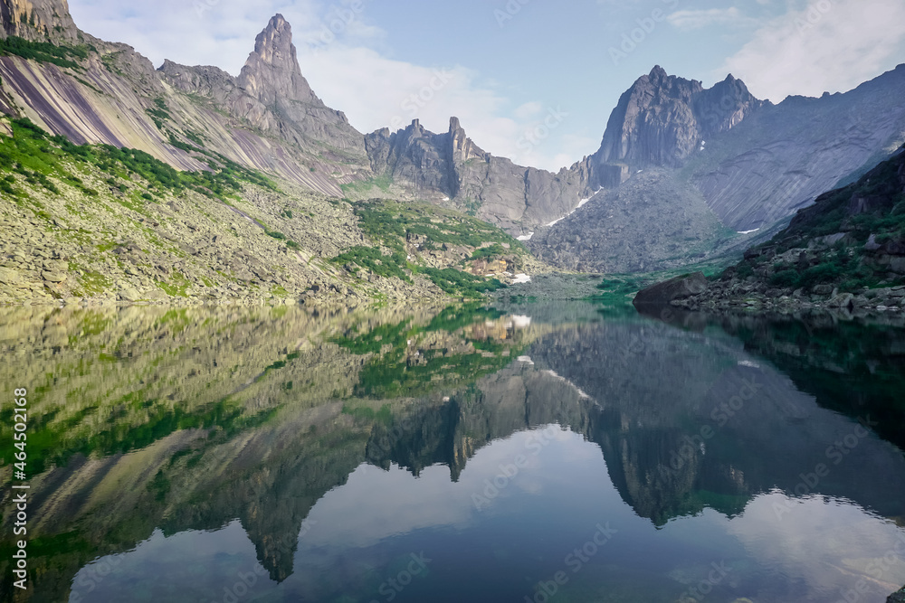 Lake of Mountain Spirits and a beautiful mountain range in the Ergaki Natural Park