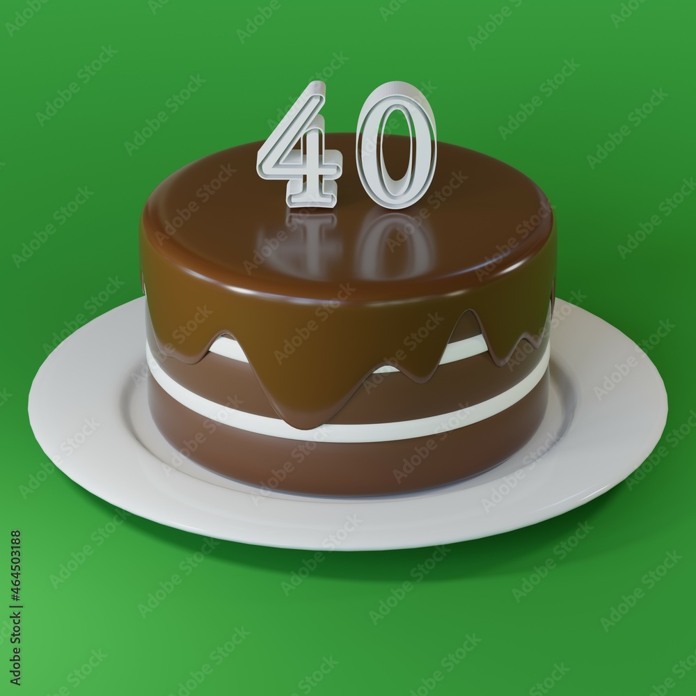 Chocolate cake on a plate with number 40 Chocolate cake on a plate with number 40