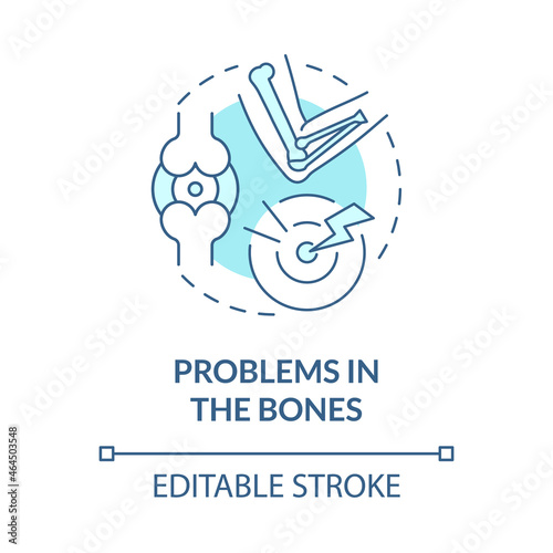 Problems with bones blue concept icon. Accute pain in joint. Physical disorder. Physiotherapy abstract idea thin line illustration. Vector isolated outline color drawing. Editable stroke