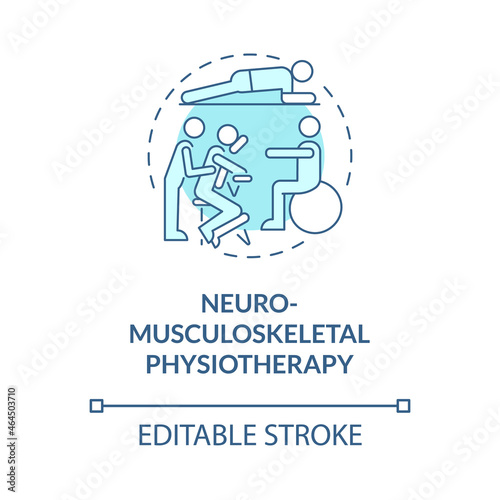 Neuro musculoskeletal physiotherapy blue concept icon. Physical rehabilitation. Therapist treatment abstract idea thin line illustration. Vector isolated outline color drawing. Editable stroke photo