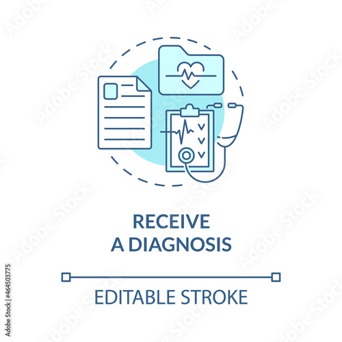 Receive diagnosis blue concept icon. Professional medical consultancy. Heart exam in clinic. Physiotherapy abstract idea thin line illustration. Vector isolated outline color drawing. Editable stroke