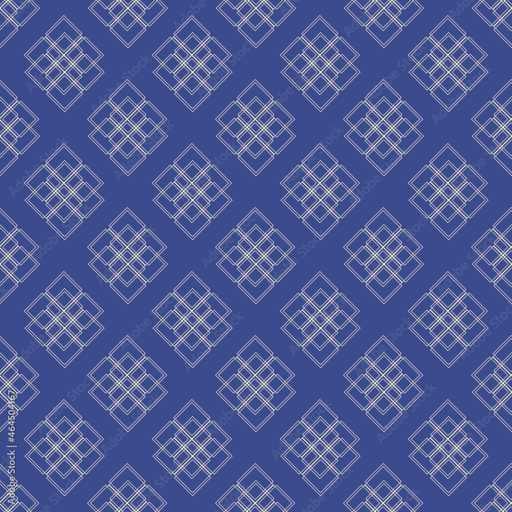 Seamless geometric ornament with a pattern of white squares on a blue isolated background. Simple geometric pattern. Seamless geometric ornament with a pattern of white squares on a blue isolated background. Simple geometric pattern.