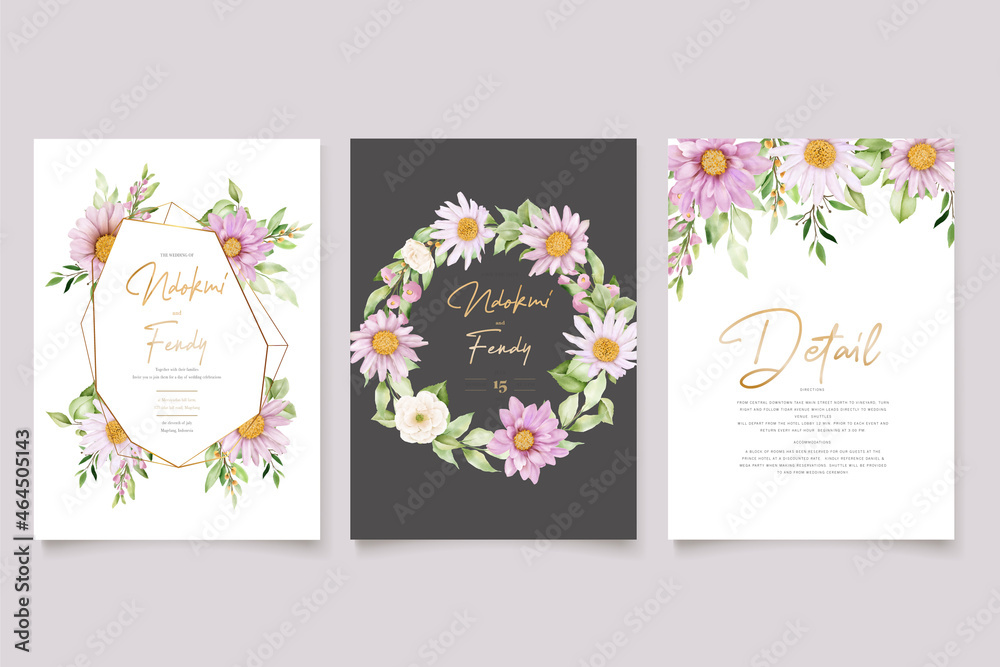  hand drawn watercolor daisy background card set