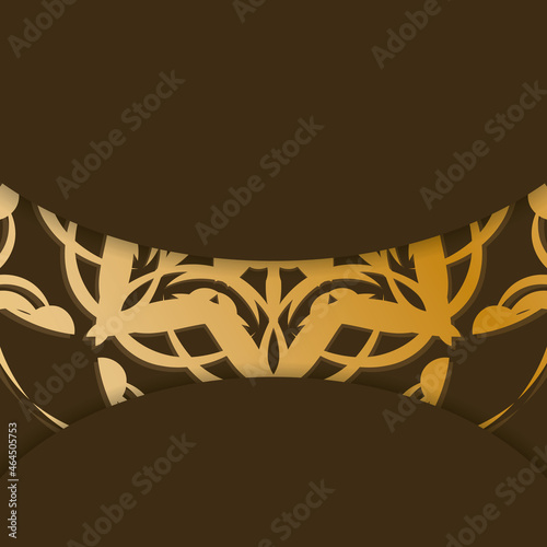 Greeting card in brown with Indian gold pattern prepared for printing.