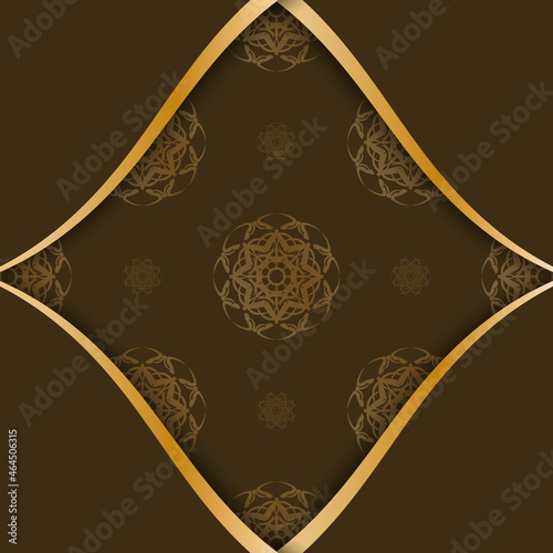 Greeting card in brown color with abstract gold pattern prepared for printing.