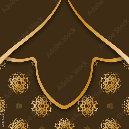 Greeting card in brown color with a mandala in gold ornament prepared for printing.