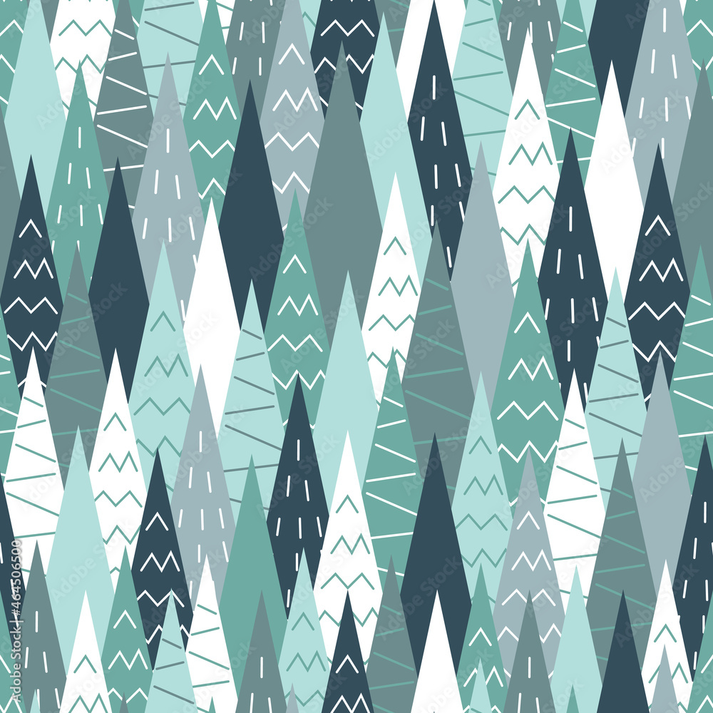Abstract seamless pattern of triangles, winter forest in the Scandinavian style. Vector stock illustration. 