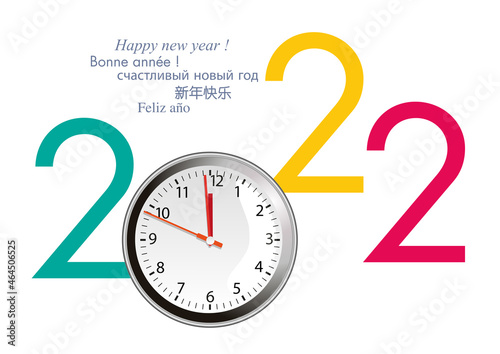 Carte de vœux 2022 avec un cadran de montre, lançant le compte à rebours pour le passage à la nouvelle année.