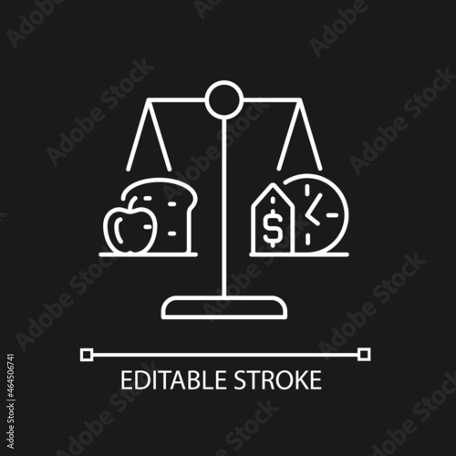 Food stability linear icon for dark theme. Ability to have food access any time. Adequate nutrition. Thin line customizable illustration. Isolated vector contour symbol for night mode. Editable stroke