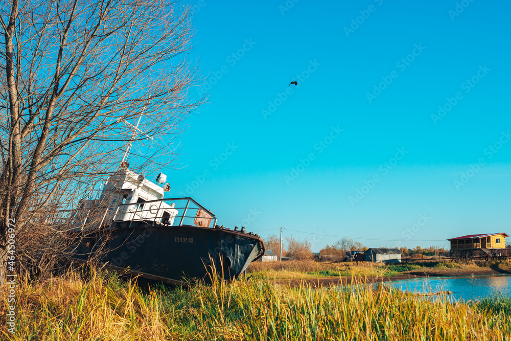 Naklejka premium river bank on an autumn day