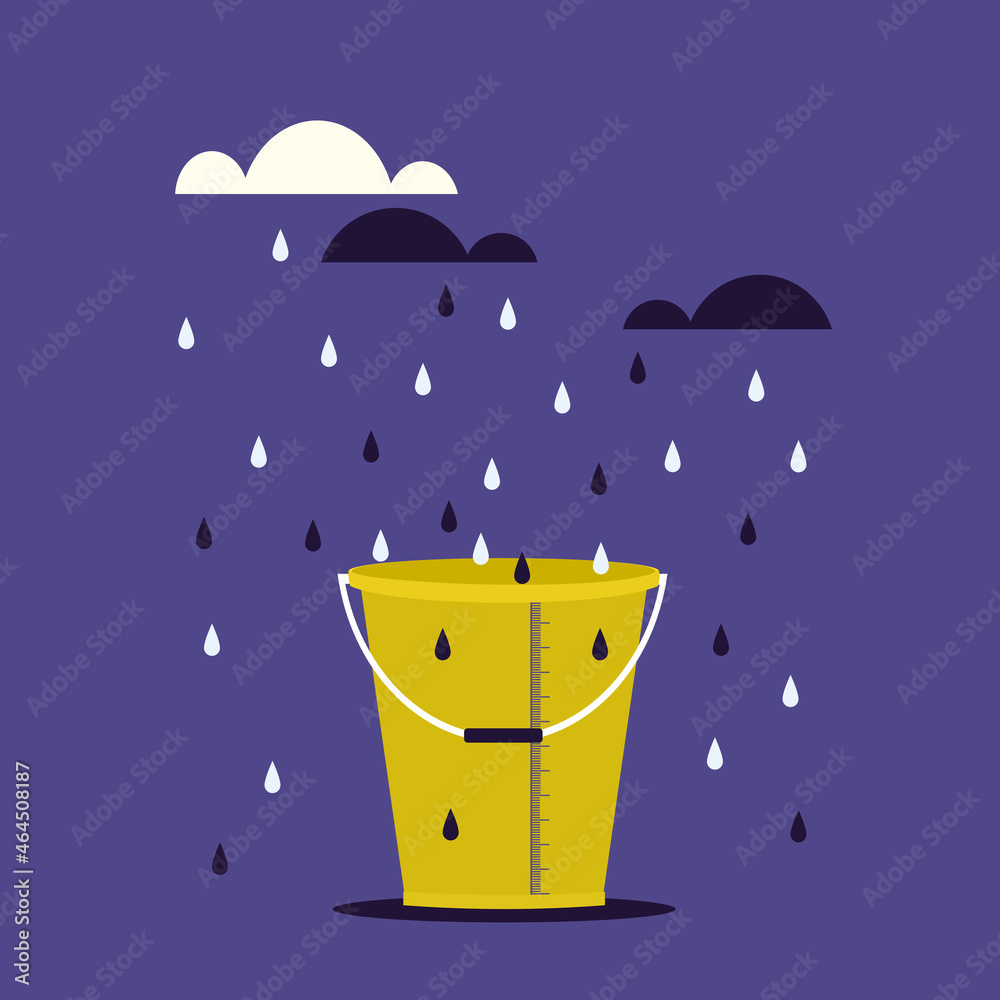 Illustration of rain water is collecting in a bucket. Concept for rain water harvesting Stock